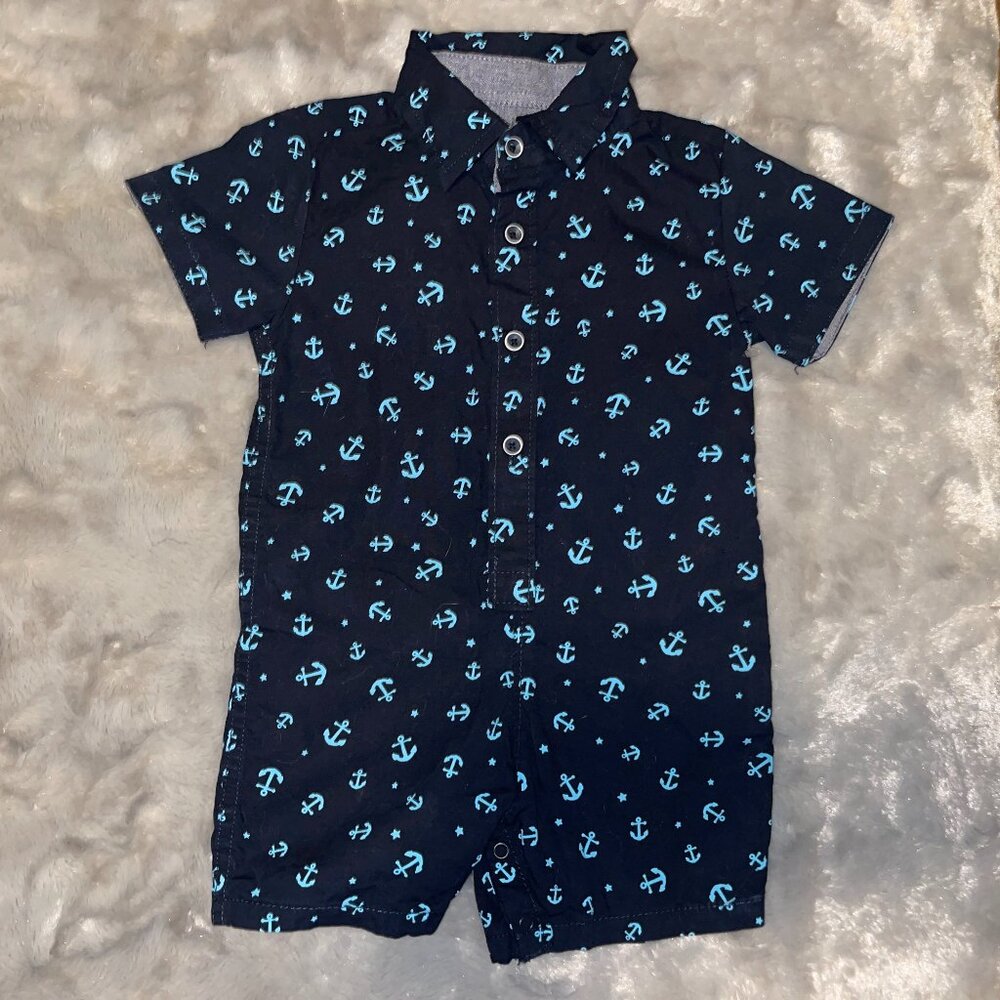 Free Planet Nautical Anchor Romper 12M | Navy Baby One‑Piece | Summer Outfit